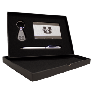 3-piece gift set with a Utah State key tag, card holder, and pen.